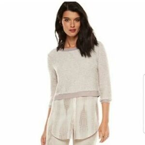 Elie Tahari for design nation Layered Sweater blouse beige 3/4 sleeves size Lrg